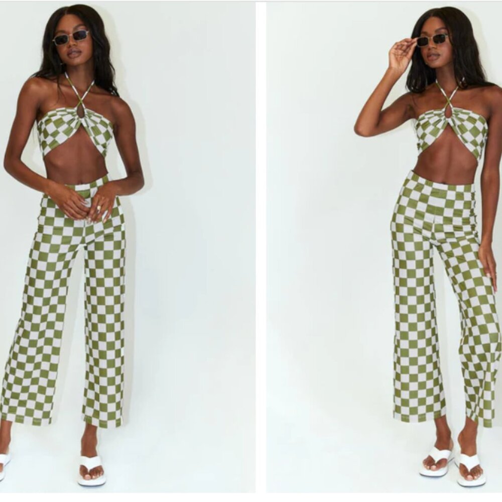 Princess Polly Latiana Set green checkerboard Size 4